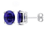 5.90 Carat (ctw) Lab-Created Blue Sapphire Oval Stud Earrings in Sterling Silver